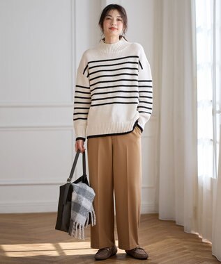 ANY L 【洗濯機可/ストレッチ/ウエストゴム/裏起毛】マルチファンクションストレッチワイドパンツ キャメル