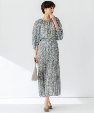 23区 【洗える】シアーヘリンボーンプリント ブラウス ブループリント