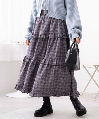  【ウエストゴム】フリルティアードボリュームスカート