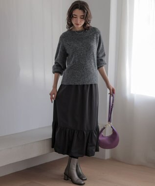 組曲 L へアリーヤーンボートネック ニット チャコールグレー系