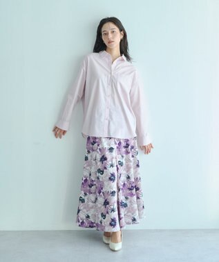 YECCA VECCA 水彩フラワー柄マーメイドスカート Purple