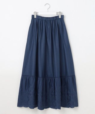 自由区 L 【カタログ掲載・接触冷感・洗える】エンブロイダリーローンティアード スカート コバルトブルー