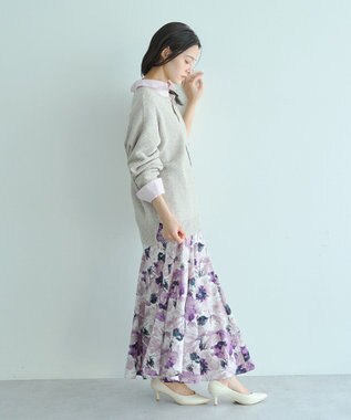 YECCA VECCA 水彩フラワー柄マーメイドスカート Purple