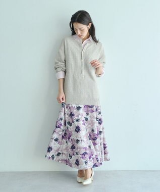 YECCA VECCA 水彩フラワー柄マーメイドスカート Purple