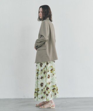 YECCA VECCA 水彩フラワー柄マーメイドスカート Green