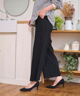 WEGO 【WEB限定/2025年秋冬新作/裾カットOK！自分サイズに調整可能/ウエストゴム/しわになりにくい/】カットプリーツパンツ ブラック中濃色