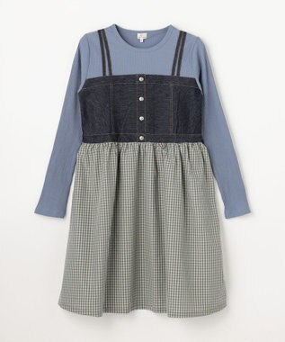組曲 KIDS 【150-170㎝】チェックドッキング ワンピース ミント