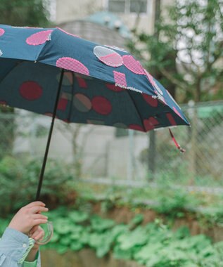 POLS 【POLS DOT】折りたたみ晴雨兼用日傘 ネイビー