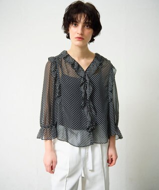 GRACE CONTINENTAL ドットラッフルブラウス ブラック