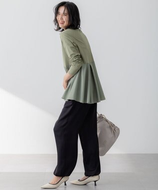 23区 S 【ご好評につき新色追加】ナチュラルコットンベアコンビ ペプラム カットソー [WEB限定]カーキ系