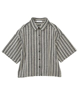 Green Parks インド綿 　衿付きレースシャツ Black