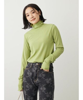 Green Parks カットリブタートルネックプルオーバー Light Green