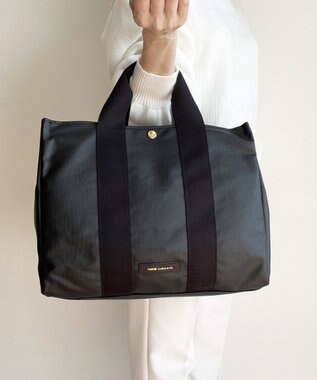 Hekhèr Le Style de Vie 【日本製 / A4サイズ対応 / 2WAY】PUコートコットンキャンバス トートバッグ large ブラック