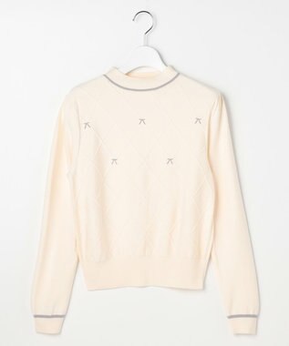 Feroux リボン刺繍ダイア柄 ニット スカイブルー系