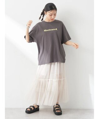 earth music&ecology ロゴソリッドＴシャツ Charcoal Gray