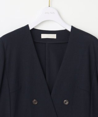 ANY SIS 【洗える】ノーカラーライト ジャケット ネイビー