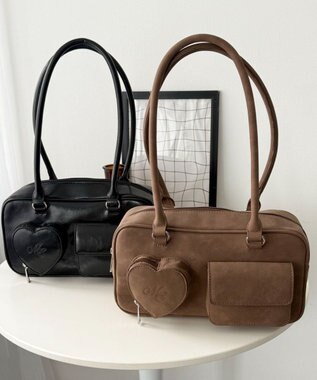 WEGO ハートポケットボストンバッグ ブラウン