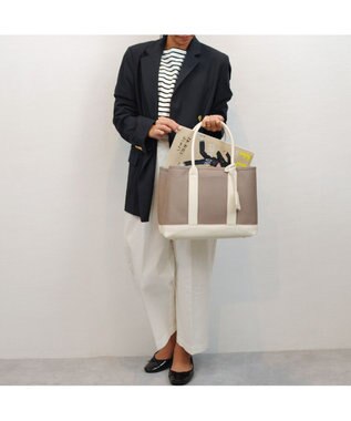 UNBILLION cachecache ショルダー付きパーテーションキャンバストートL グレーアイボリー