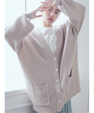 earth music&ecology アンチピリング畦Ｖネックカーディガン Light Beige