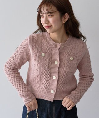 Green Parks ・ｓｗｉｎｇ　ｂｙ　ケーブルニットカーディガン Pink