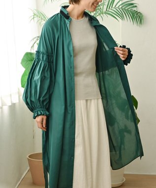muuc 〈コットン100%強撚糸〉〈2WAY〉〈遠州織物の工場で織られた上質な生地〉〈シースルー〉〈ドライタッチ〉コットンドビーギャザー 羽織り＆ワンピースドレス グリーン