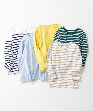 23区 L 【洗える】Armor-lux スムース ボーダー カットソー ベージュ×ホワイトボーダー