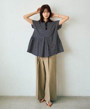 YECCA VECCA アシメボーダーポロシャツ Black