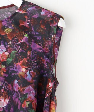 自由区 【カトリエムブーケ】フラワープリントフレアワンピース ボルドー系