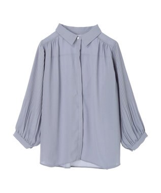 Green Parks 袖プリーツ衿付きブラウス Sax