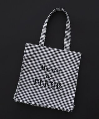Maison de FLEUR ブランドロゴ刺繍ギンガムスクエアトート Black