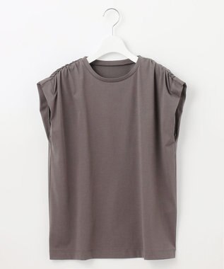  【洗える】タックギャザーネック Tシャツ