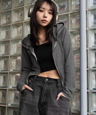 WEGO サイドリボンカットジップパーカー