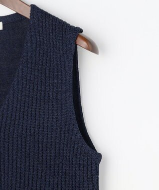 JOSEPH ABBOUD 【エコ素材和紙使用・日本素材】和紙杢メッシュクルーネック ニットジレ ネイビー系