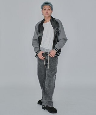 WEGO 【ユニセックス着用ITEM/MLサイズ展開/ウエストゴム】ボクサードッキングデニムパンツ デニムブラックソノタ