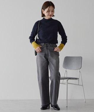 AMERICAN HOLIC バイパチ袖配色リブプルオーバー Dark Navy