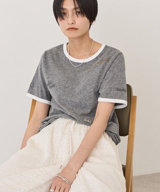 AMERICAN HOLIC ランダムロゴ刺繍リンガーTシャツ Charcoal Gray