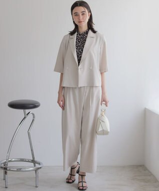 組曲 L ギャザーライトデシン ブラウス ブラック×ピンクフラワー系