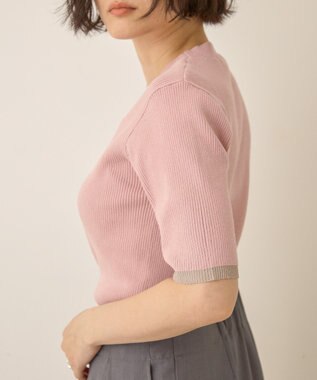 AMERICAN HOLIC 袖口バイカラー半袖ニットプルオーバー Pink
