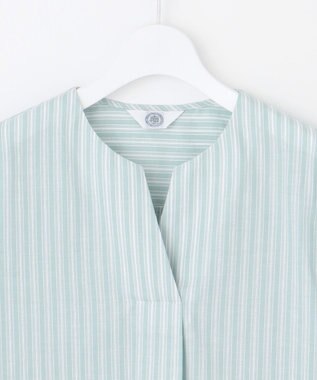 J.PRESS LADIES 【洗える】BEZ 空羽ストライプ クルーネック ブラウス アクアグリーン系