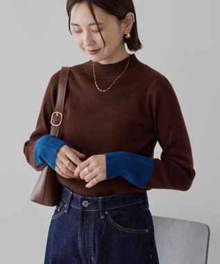 AMERICAN HOLIC バイパチ袖配色リブプルオーバー Brown