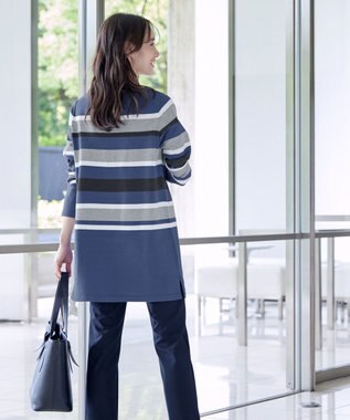 Tiaclasse L 【洗える】マルチボーダーニットチュニック ブルー