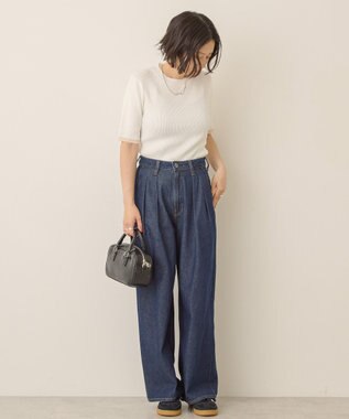 AMERICAN HOLIC 袖口バイカラー半袖ニットプルオーバー Off White