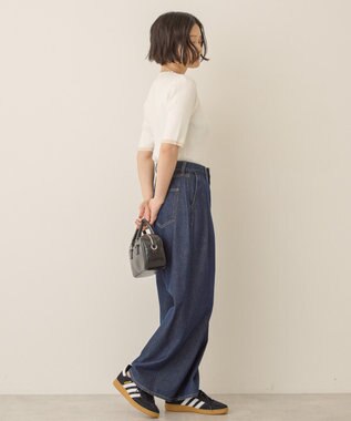 AMERICAN HOLIC 袖口バイカラー半袖ニットプルオーバー Off White