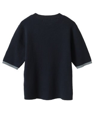 AMERICAN HOLIC 袖口バイカラー半袖ニットプルオーバー Navy