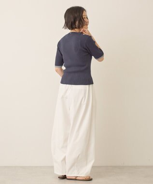 AMERICAN HOLIC 袖口バイカラー半袖ニットプルオーバー Navy