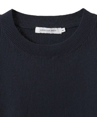 AMERICAN HOLIC 袖口バイカラー半袖ニットプルオーバー Navy
