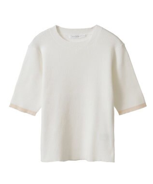 AMERICAN HOLIC 袖口バイカラー半袖ニットプルオーバー Off White