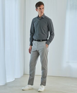 GOTAIRIKU あのBIZポロが 長袖に【仕事で着られる】キレイめ 鹿の子 ビズポロシャツ_ロング ライトグレー系