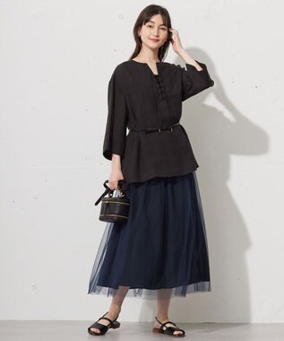 自由区 L 【カタログ掲載・接触冷感・洗える】ラミーローンプルオーバー ブラウス ブラック