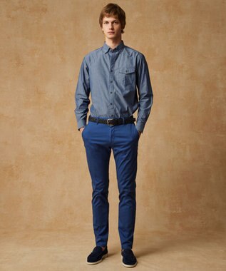 JOSEPH ABBOUD 【キングサイズ・環境配慮型素材】ビオグレースシャンブレー シャツ ネイビー系